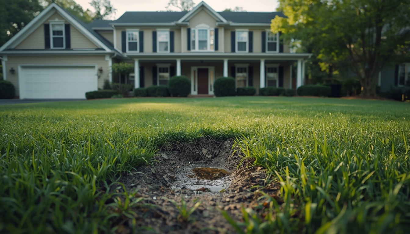 Signs of sewer line damage in a North Georgia home including yard issues and drainage problems